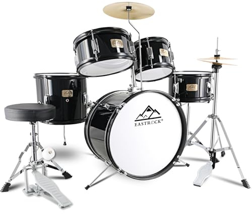 EASTROCK Drum Set, 5-Piece 16 Inches Junior Drum Sets, Drummer, Beginner Youth Drumset for 7-12 Years Old with Throne,Cymbal,Pedal,Drumsticks (Black)