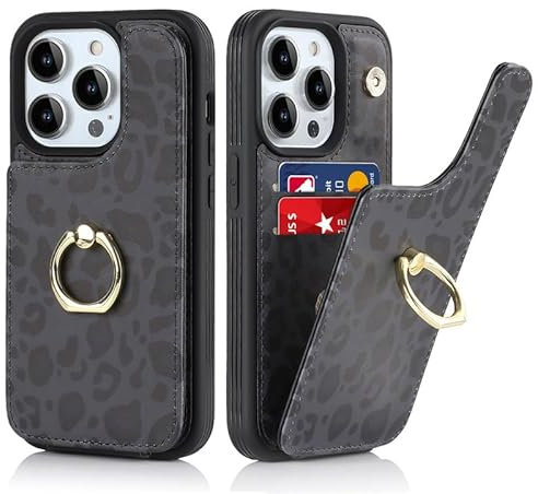 Lipvina Handyhülle for iPhone 11 Pro Max Hülle Premium Leder Flip Klappbare Stoßfeste,Standfunktion,Kartenfächern,Schutzhülle for iPhone 11 Pro Max Tasche - Schwarzer Leopard