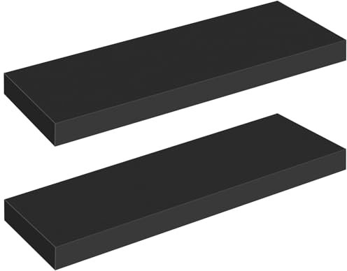 HOOBRO Wandregal, Schweberegal 2er-Set, stabile Wandboards, 60 x 20 x 3,8 cm Hängeregale, mit unsichtbaren Halterungen, für Bad, Schlafzimmer, Küche, Büro, Wohnzimmer, Schwarz EBK60BJ01