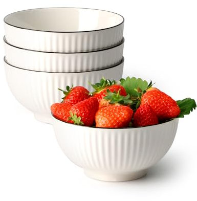 NUTRIUPS Lot de 4 bols à céréales - Petits bols à dessert - 750 ml - Blanc - Bol à soupe - 15,2 cm - Saladier en céramique