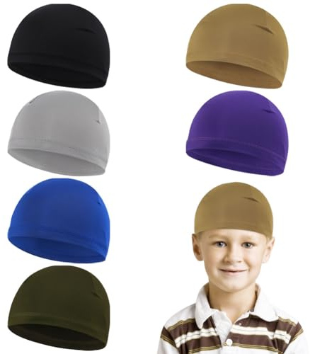 Besforta 6 Pieces Cooling Skull Caps for Kids Youth Cycling Skull Cap for Helmet Liner Football Sports Wicking Cap Running Hat