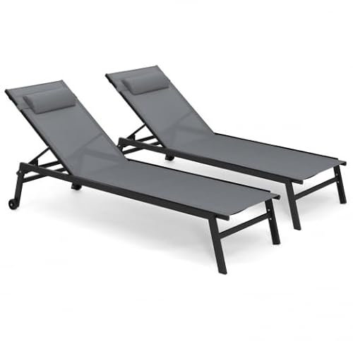 IDMarket - Set mit 2 Liegestühlen, neigbar, aus Aluminium, Sintra, Anthrazitgrau und Schwarz