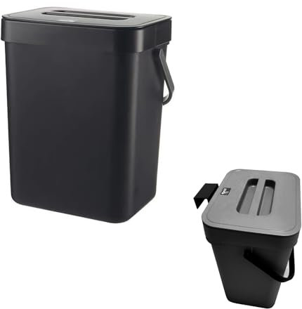 5L Küche Mülleimer mit Deckel Kompostbehälter Herausnehmbarer Hängeaufbewahrung Küchenabfalleimer Behälter Wandmontage(Schwarz)