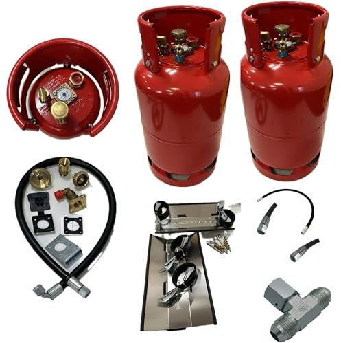 Frontgas Lot de 2 bouteilles de gaz de camping en acier 11 kg avec valve à 4 trous avec kit de montage n° 3 et adaptateurs