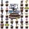 MUNSKT 25 piezas de decoración para tarta de cumpleaños de videojuegos, 15 cm + 7 personajes + insignia de papel de oblea para fiestas, suministros de decoración para niños, adultos, niñas y niños