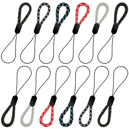 Ymapinc 12 correas de muñeca ajustables para dedos, correa de muñeca pequeña, correas de muñeca antipérdida, correa de mano para teléfonos celulares, cámaras, llaveros, Negro puro, blanco y negro,