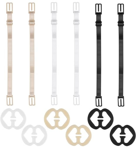 12 Pcs Bra Strap Clips Set,3 pairs Ladies Elastic Adjustable Bra Strap and 3 pairs bra strap clips,removable bra converter holder Full Cup Size for bikini dress low back (Black,White,Beige)