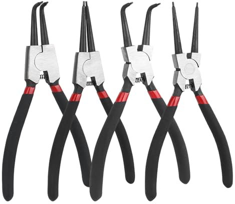 XTDMJ Set di 4 pinze per anelli elastici, 180 mm, con tasca portatile, pinza per anelli di sicurezza interni ed esterni, pinza per seeger dritta e curva