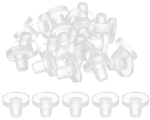 QUARKZMAN 50 Piezas Topes de Vidrio para Mesa con Vástago, Topes de Goma Transparentes para Orificio de 8mm/0.31, Separadores de Goma PVC para Muebles de Mesa y Gabinetes
