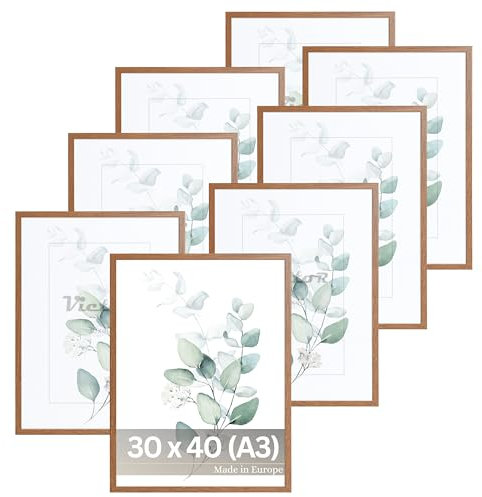 VictoR Bilderrahmen Dali 8er Set 30x40 cm (A3) Braun - Fotorahmen Holz A3 - Bilderrahmen Set Braun 30x40 - moderner Holzrahmen mit bruchsicherem Acrylglas