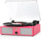 Udreamer Tocadiscos, Tocadiscos con Altavoces Integrados y Bluetooth Accionado por Correa, Fonógrafo Vintage de 3 Velocidades para Disfrutar de la Música y Decoración del Hogar Rosa