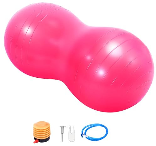 Trintion Peanut Ball Anti-burst Exercise Ball,90x45cm Yoga Ball with Pump, Gym Quality Fitness Ball for Kids Therapy for Pregnancy Birth Exercise, Physical Therapy, Child Traning, Women, Men Pink
