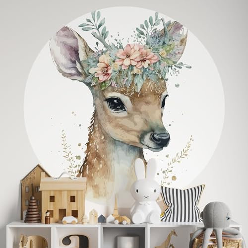 Sticker Mural Rond/Cercle Enfants - Biche 3617689836522 - Adhésif Mat - Diamètre 70 cm