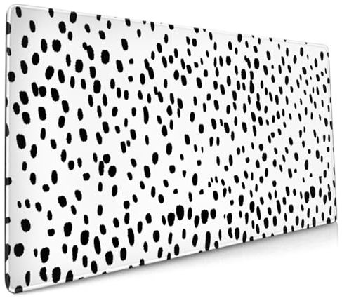 Boho-Mauspad, gepunktet, XXL, 90 x 40 cm, schwarz-weiß, minimalistisches Design, erweitertes großes Gaming-Mauspad, Tastatur, Schreibtischunterlage, rutschfeste Gummiunterseite, genähte Kanten für