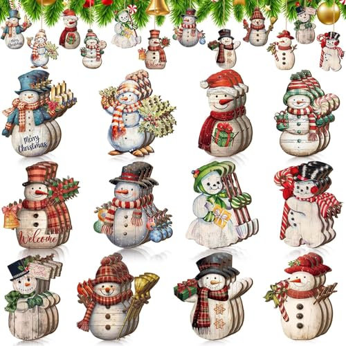 36 decorazioni natalizie rustiche, pupazzo di neve, in legno, vintage, decorazioni natalizie, pupazzo di neve, ritagli in legno, per casa, fattoria, Natale, albero e feste (incantevoli)
