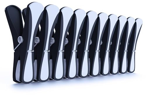36 Soft Grip Clothes Pegs – Black & White Laundry Pegs with Contoured Soft Pad Design | Weatherproof & Non-Slip | Strong Metal Spring | For Airers & Washing Lines