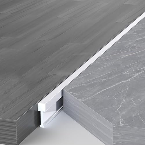 Raouoae Profilé De Transition en T en Aluminium pour Portes, 2 Pièces De 125cm, Bordure De Sol pour Carrelage Et Parquet, Finition sans Couture, Adapté pour Sols Stratifiés Et Carrelés(Silber,Breite: