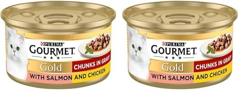 Gourmet Gold Tinned Cat Food Salmon and Chicken in Gravy 85g, Pack of 24