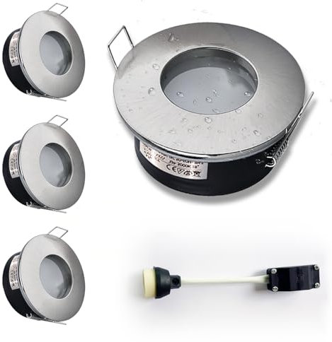 Sweier IP65 Einbaustrahler Nickel satiniert, GU10 LED Spot für Badezimmer, Wasserdichte Bad Deckenstrahler No Inklusive Glühbirnen, Deckenspots Lochmass 2.76 Zoll,4er Set