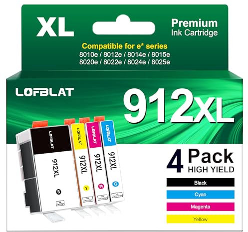 LOFBLAT 912 XL Patrone Kompatibel für HP 912 912 XL für HP Officejet Pro 8022e 8024 8024e 8025 8025e 8020e 8023 für HP Officejet 8012 8012e 8014e 8015e 8010e 8010 (4 -Pack)