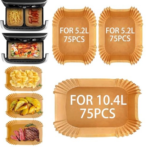Yuning 225 Piezas Papel Para Freidora de Aire,Papel Horno Rectangular Papel de Horno para Ninja Foodi FlexDrawer Dual Zone AF500EU AF500EUCP 10,4 L,Desechable Papel Air Fryer de Horno