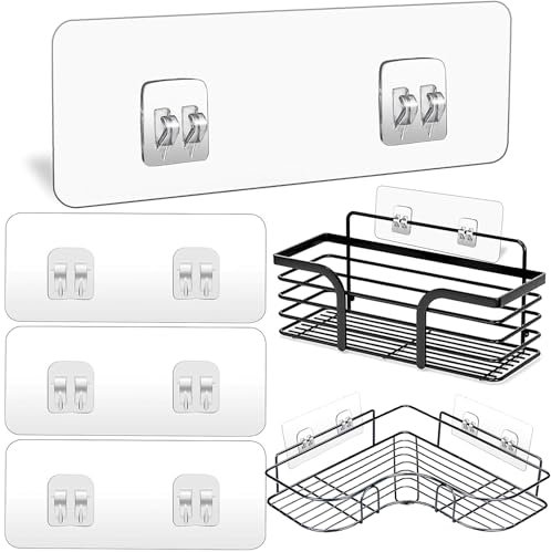 Ganci Adesivi di Ricambio,4 Pezzi Ganci Adesivi Trasparenti Supporto per Doccia Resistenti Bagno per Mensola Doccia per Appendere Accessori Da Cucina