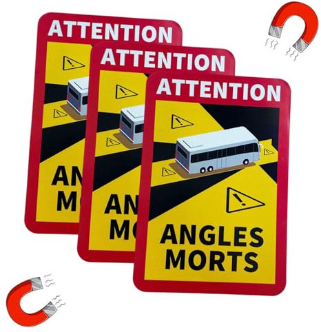 3 Stück Toter Winkel Aufkleber, Magnetische Warnschilder Achtung, Attention Angles Morts Aufkleber, 17x25cm Wasserdicht Autoaufkleber mit UV Schutz für Bus und Wohnwagen