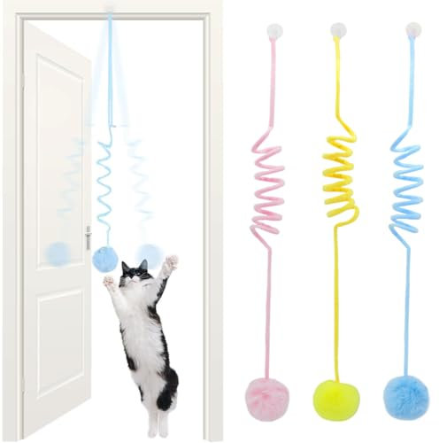 XYTAHDM Lot de 3 jouets interactifs pour chats d'intérieur, pour chats adultes, suspendus à la porte, avec cloche et queue, jouets d'intérieur