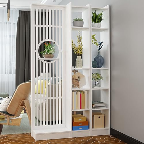 Paravent Raumteiler Innen Weiß Große Kapazität Raumteiler Stehend mit Regal Holz Kunststoff Platte Raumtrenner Regal für Die Dekoration des Home Office(120 * 30 * 201cm)