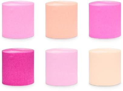 Set 6 Rollen Kreppbänder Kreppband Rolle 10 Meter Breite 5cm Krepppapier Deko Party Hochzeit Feier Geburtstag Schulafang Schultüte DIY Luftschlangen Pink Pfirsich Mix