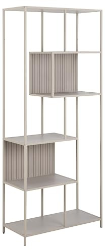 AC Design Furniture Jörn Shelf, Body and Frame Grey Rough Powder-Coated Steel, 5 Shelves Grey Rough Melamine with Asymmetric Detail and Reversible Back Panel, 77 x 35 x 185 cm