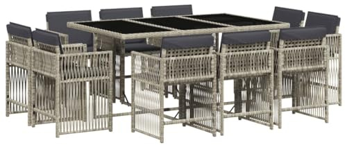 vidaXL 11-TLG. Garten-Essgruppe mit Kissen Hellgrau Poly Rattan