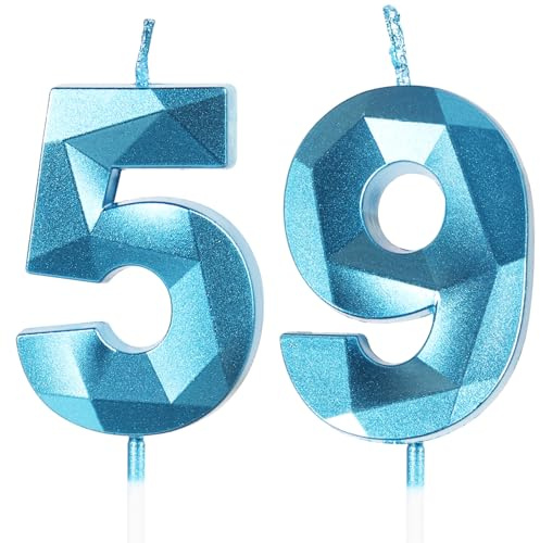Yiran Sky Blue 59th Birthday Candles, Number 59 Happy Birthday Candles, Blue Cake Topper Decorations for Birthday Party, Wedding Anniversary Celebration Supply for Men Women(Age 59)