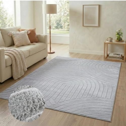 carpet city Teppich Wohnzimmer Kurzflor - 120x170 cm in Grau - Geometrisches Wellen-Muster in 3D-Optik - Weich & Soft-Touch Haptik - Moderne Teppiche für Schlafzimmer & Flur
