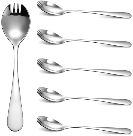 6-Pack Food-Grade Stainless Steel Sporks, 6.3 Inches Long Handle Dessert Ice Cream Salad Forks, Flatware Set Spork for Fruit, Appetizer, Dessert, Camping Set