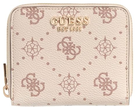 GUESS Geldbörse Carrie Logo SLG Small Zip Around Vanilla Logo Creme
