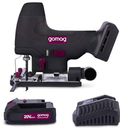 Gomag Akku-Stichsäge GO-STS254BL Set S brushless 20V | LED | 6 Geschwindigkeitsstufen 1000-3000 U/Min | 7 einstellbare Schnittwinkel | inkl. 2Ah Akku & 2,4A Ladegerät