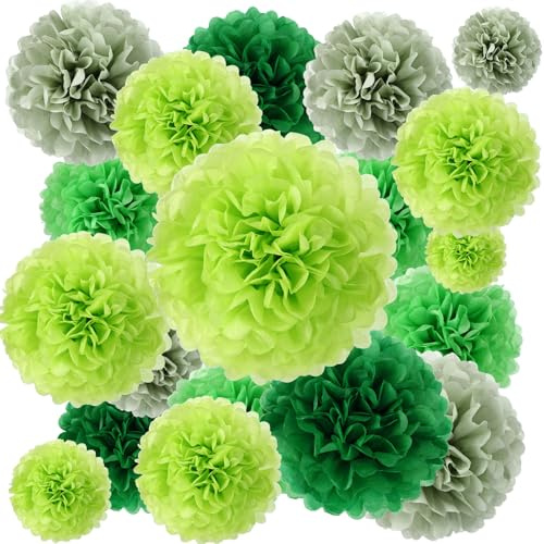 BestoFun 16 Stück Salbeigrün Seidenpapier Pompoms Deko Grün Dunkelgrün Pompons Deko für Hochzeit Tischdeko Geburtstagsdeko Party Gartenparty
