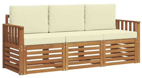 vidaXL Sofagarnituren 3 pcs Natur und Creme Massivholz Akazie, Moderne Gartenmöbelsets, wetterfeste Sitzmöbel, Akazien-Sofa, Flexible Lounge-Lösungen für die Terrasse