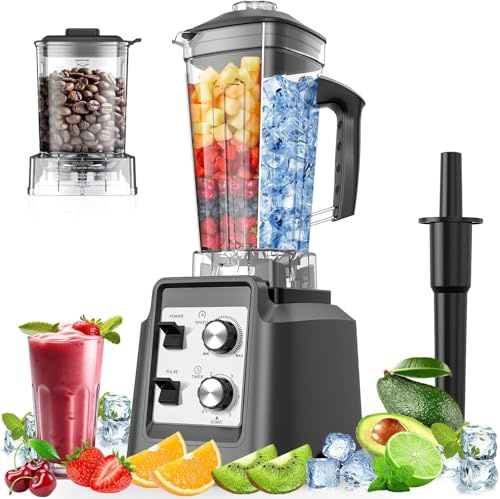 Teendow Standmixer, 1800W Smoothie Maker, Tischmixer mit 2,0-Liter-Behälter+ 600-ml-Kaffeemühle, Geeignet zum Zerkleinern von Eis und Gefrorenen Früchten, BPA-frei (Silber)