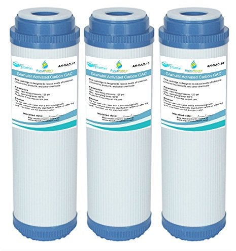 AquaHouse Gac-10 Lot de 3 Cartouches pour l’Osmose Inverse - Filtre à Eau au Charbon Actif Granulaire - pour l’ensemble de la Maison, l’Eau Potable - 25,4 cm