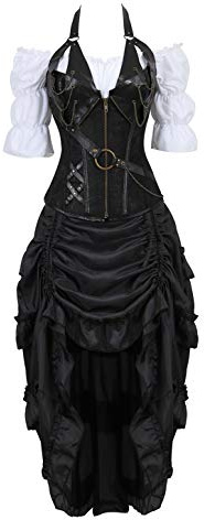 Grebrafan Steampunk Halloween Korsett mit Piraten Rock und Bluse | Kostüme Karneval Korsett Damen