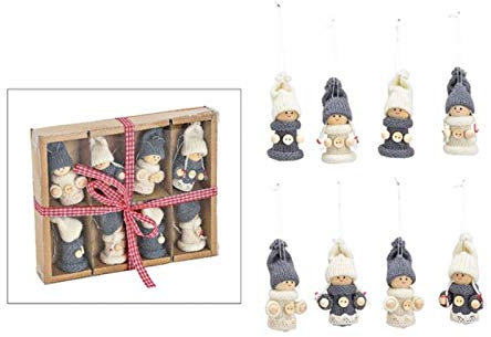 Deko-Anhänger im 8er Set „Winterkinder“ aus Textil sortiert – weiß/grau B4xH7xT3cm
