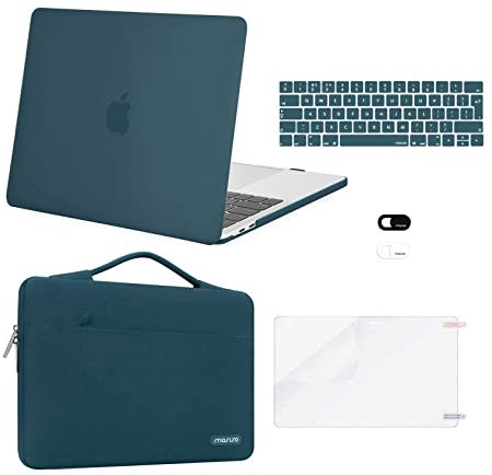 MOSISO Hülle Kompatibel mit MacBook Pro 13 Zoll M2 M1 2025-2016 A2338 A2289 A2251 A2159 A1989 A1706 A1708,Hartschalenhülle&Tasche&Tastaturschutz&Webcam-Abdeckung&Displayschutzfolie,Deep Teal