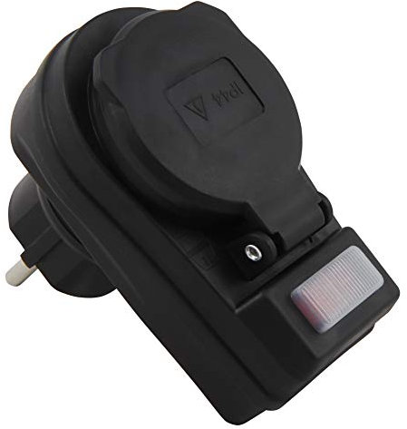 McPower Steckdosenadapter mit Schalter | IP44 für Außenbereich | 230V/16A | 3500 W | Mit Einsteckschutz
