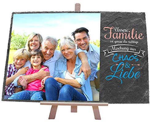 wandmotiv24 individuelle Schiefertafel als Geschenk für Familie, Größe 30 x 20 cm, Foto, Mischung aus Chaos & Liebe, Geburtstag, personalisierte Geschenke, Mama, Papa, Family, Geschenkidee, Deko M0447