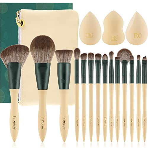 DUcare Ensemble de Pinceaux de Maquillage 14Pcs - Série Lime Extrêmement Confortable Cheveux Bruns Professionnel Kabuki Paquet Cadeau