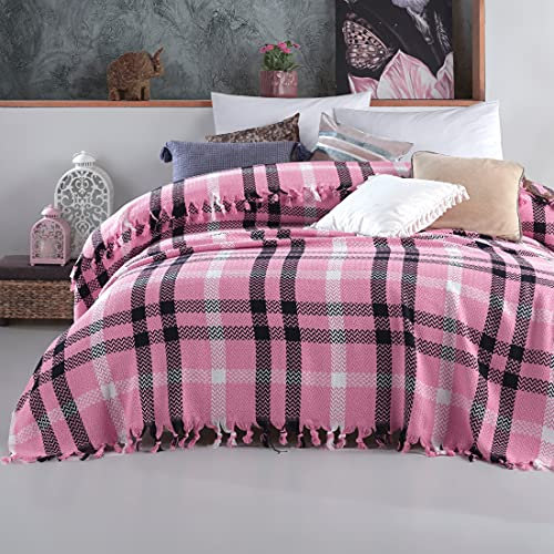 Mixibaby Tagesdecke Wohndecke Wendedecke Kuscheldeck Sofadecke Couchdecke Kariert, Farbe:Rosa