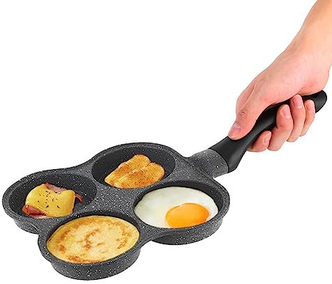 Tomotato Poêle à 4 Trous, Poêle à Hamburger Antiadhésive Parfaite pour le Petit-DéJeuner à la Maison, Faire du Bacon, des œufs Frits, du Pain de Viande