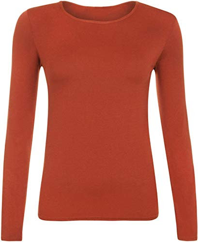 Hiffy Ladies Plain Long Sleeve T-Shirt Top Womens Plus Sizes UK 8-26 (Rust, 12-14)